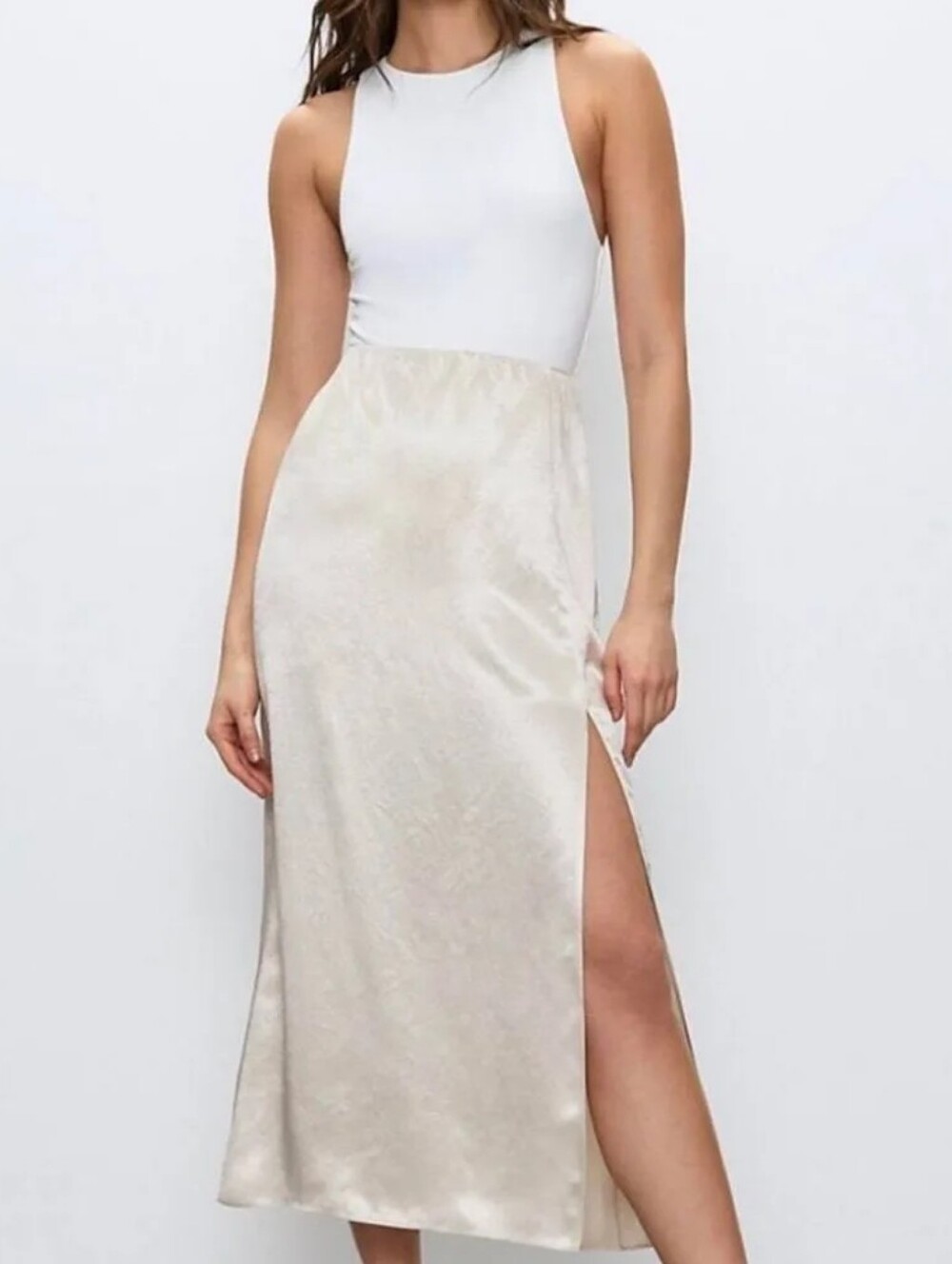 NWT Aritzia Babaton Aldus High Slit Midi Slip Skirt Truffle Brown 2